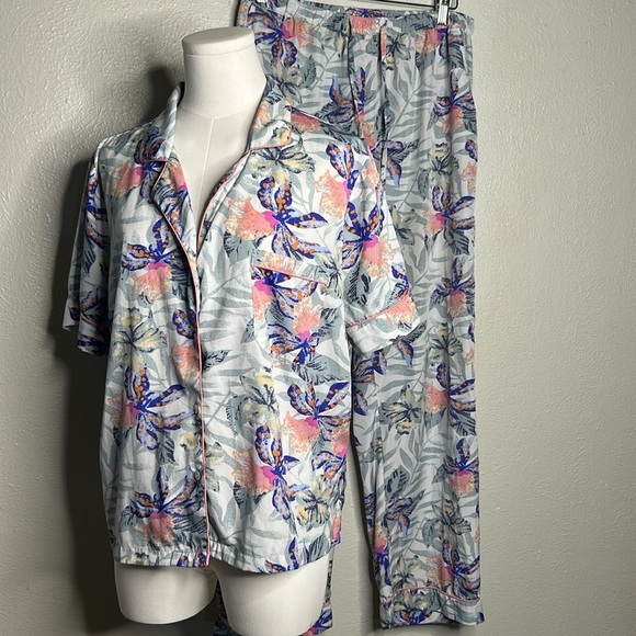 Isaac Mizrahi Sleepwear 2pc Tropical Floral Short Sleeve Pajamas Pj’s Set Sz L - Picture 5 of 13